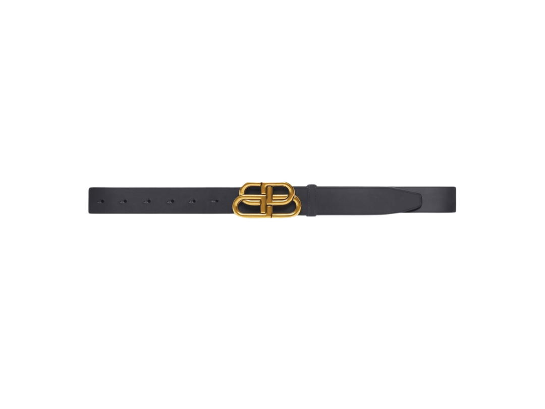 Balenciaga Balenciaga BB Large Belt In Black Vegetable Tanned Calfskin With Aged-Gold Toned Interlocked BB Logo Hardware