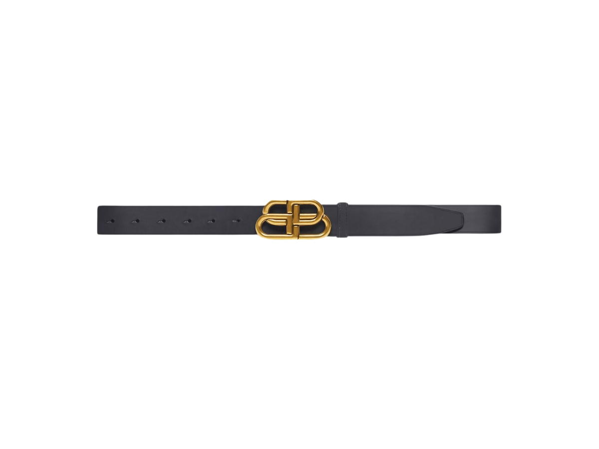 Balenciaga Balenciaga BB Large Belt In Black Vegetable Tanned Calfskin With Aged-Gold Toned Interlocked BB Logo Hardware