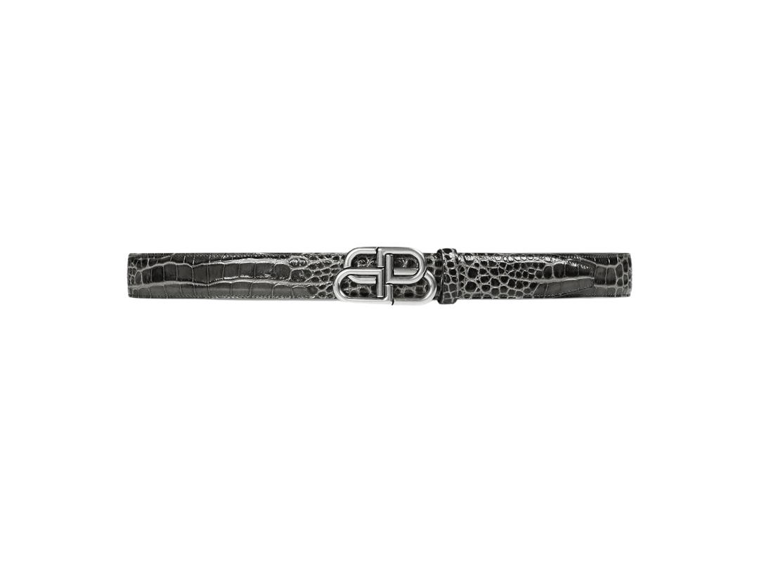Balenciaga Balenciaga BB Large Belt In Dark Grey Crocodile Embossed Calfskin With Silver-Toned Interlocked BB Logo Hardware