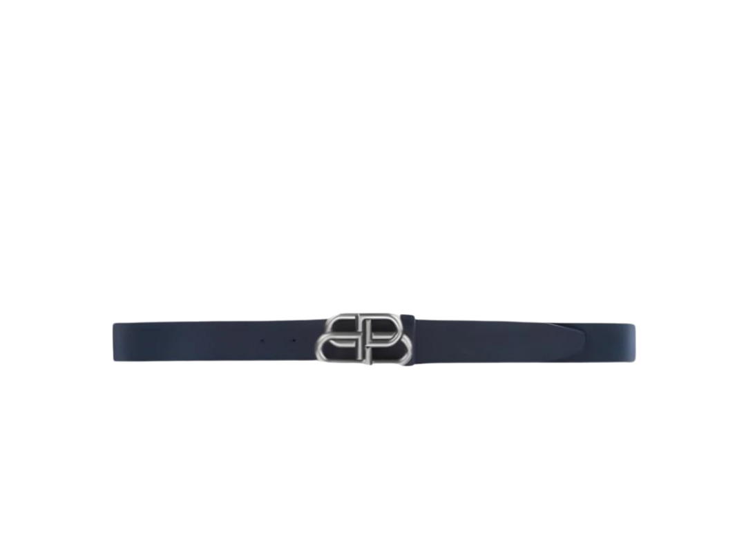 Balenciaga Balenciaga BB Large Leather Belt In Leather With Silver Metal Hardware Navy