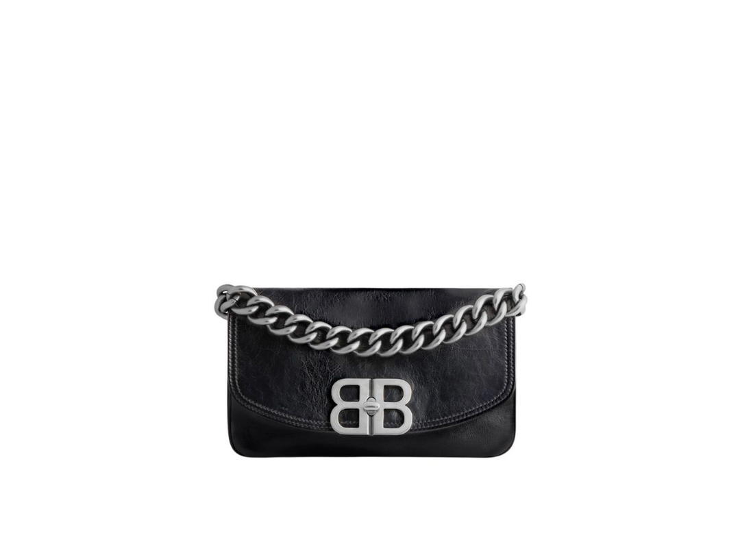 Balenciaga Balenciaga BB Soft Small Flap Bag In Black Peach Calfskin With Aged-Silver Hardware