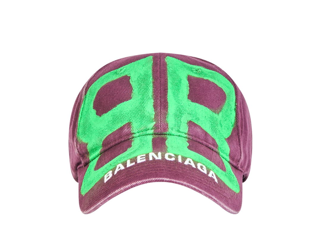 Balenciaga Balenciaga BB Sprayed Cap In Dark Red And Neon Green Cotton Drill