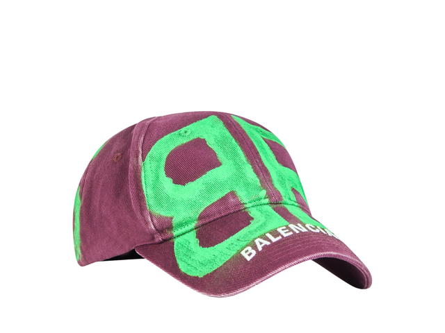Balenciaga Balenciaga BB Sprayed Cap In Dark Red And Neon Green Cotton Drill - view 2