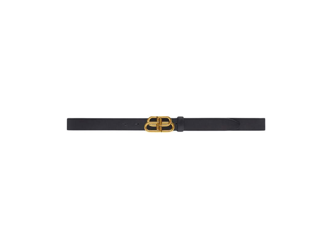 Balenciaga Balenciaga BB Thin Belt In Black Calfskin With Aged Gold Buckle