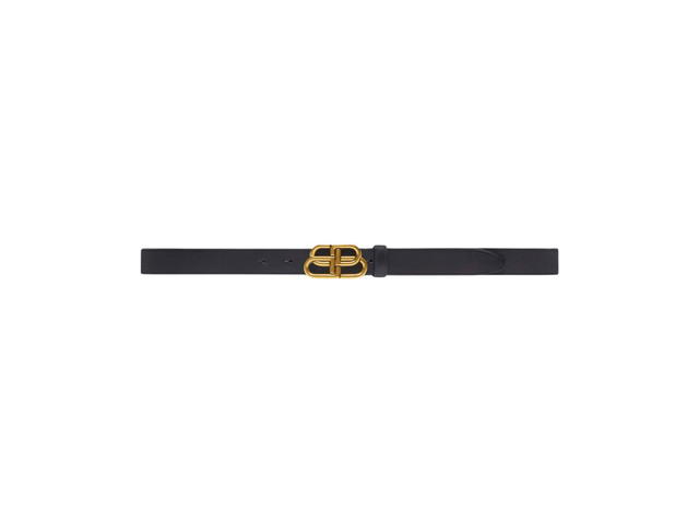 Balenciaga Balenciaga BB Thin Belt In Black Calfskin With Aged Gold Buckle - view 1