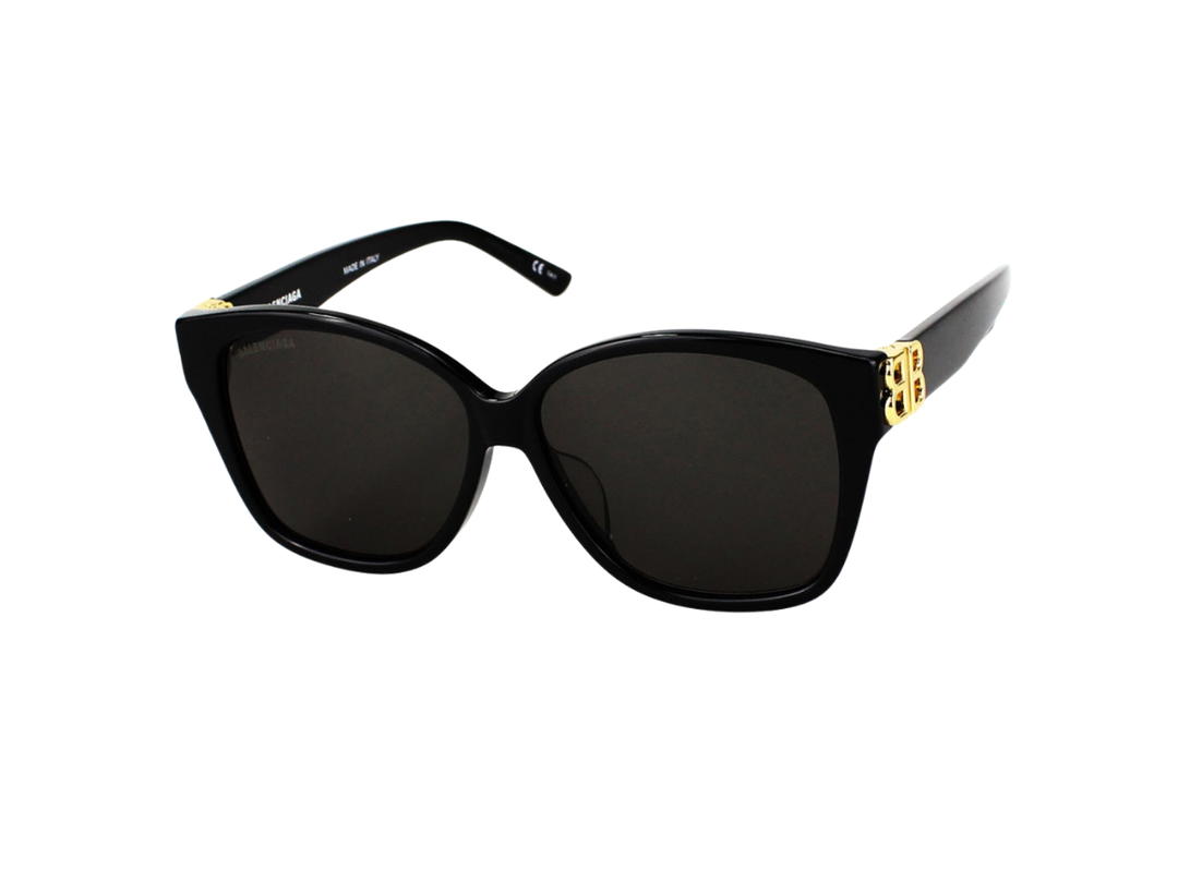 Balenciaga Balenciaga BB0135SA-001-59 Sunglasses In Black Acetate Frame-Gold BB With Grey Lenses