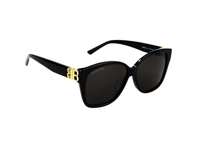 Balenciaga Balenciaga BB0135SA-001-59 Sunglasses In Black Acetate Frame-Gold BB With Grey Lenses - view 3