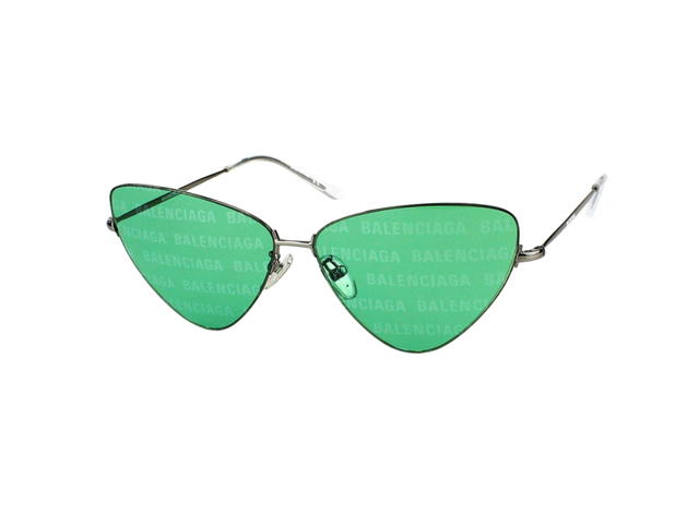 Balenciaga Balenciaga BB0148S-002-64 Sunglasses In Silver Metal Frame-Lettering With Lettering Green Lenses - view 1