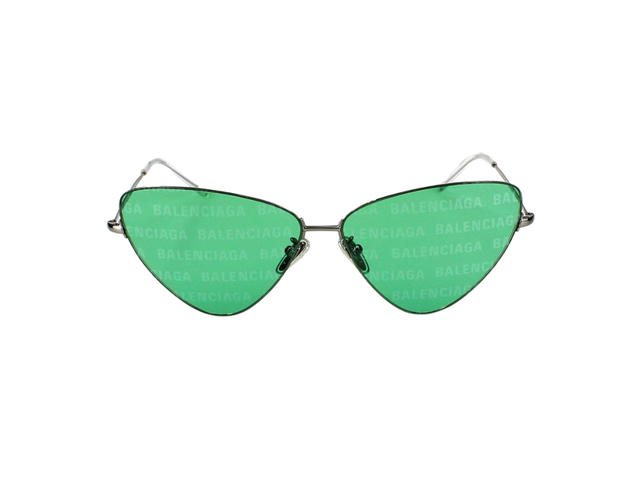 Balenciaga Balenciaga BB0148S-002-64 Sunglasses In Silver Metal Frame-Lettering With Lettering Green Lenses - view 2