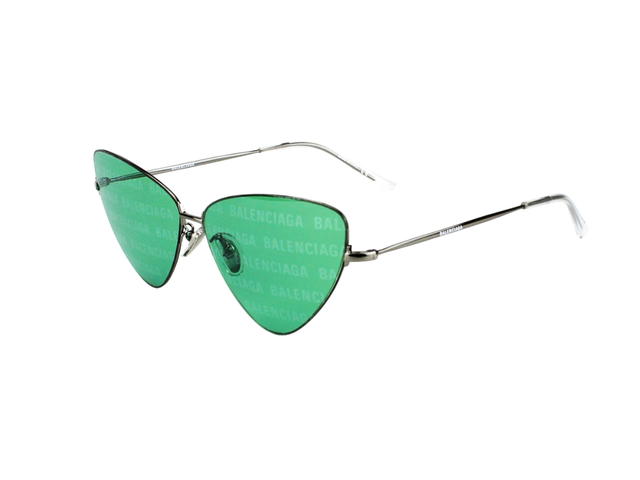 Balenciaga Balenciaga BB0148S-002-64 Sunglasses In Silver Metal Frame-Lettering With Lettering Green Lenses - view 5