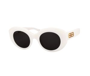 Buy Balenciaga BB0235S-004-52 Sunglasses In White Acetate Frame-Gold BB With Grey Lenses at Sasom – Authentic and Ready to Ship