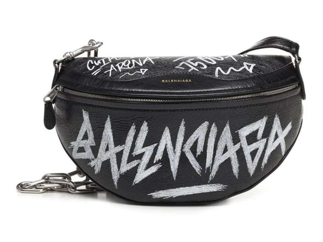 Balenciaga Balenciaga Black And White Souvenir XS Graffiti Leather Belt Bag