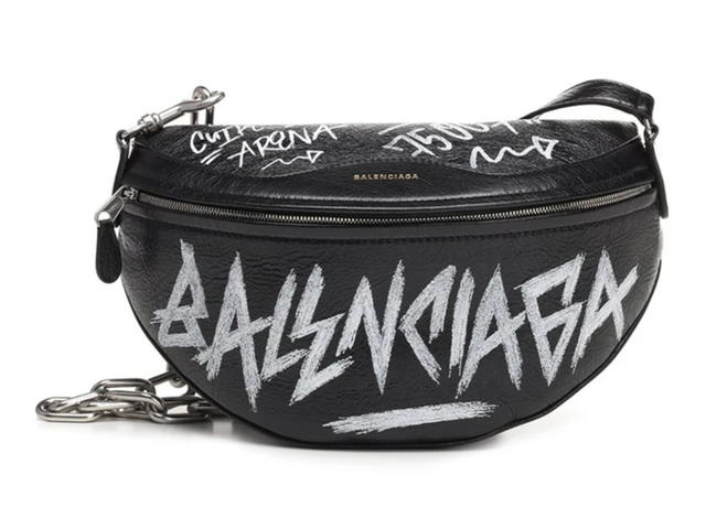 Balenciaga Balenciaga Black And White Souvenir XS Graffiti Leather Belt Bag - view 1