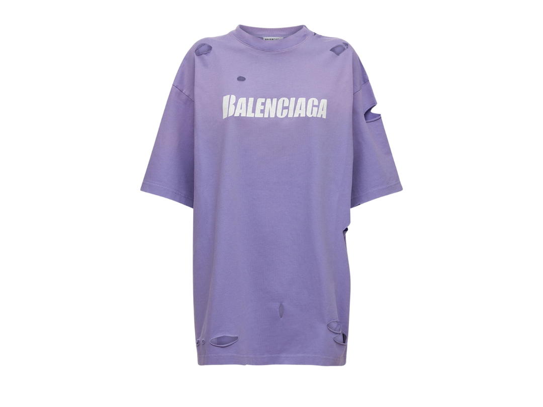 Balenciaga Balenciaga Boxy Fit Destroyed Jersey T-Shirt Purple