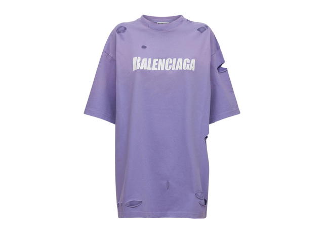 Balenciaga Balenciaga Boxy Fit Destroyed Jersey T-Shirt Purple - view 1