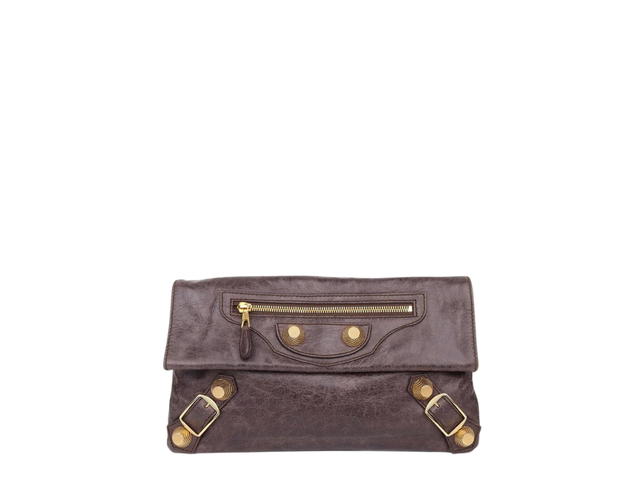 Balenciaga Balenciaga Brown Envelope Clutch In aged lambskin leather With Stud-Buckle Detail - view 1
