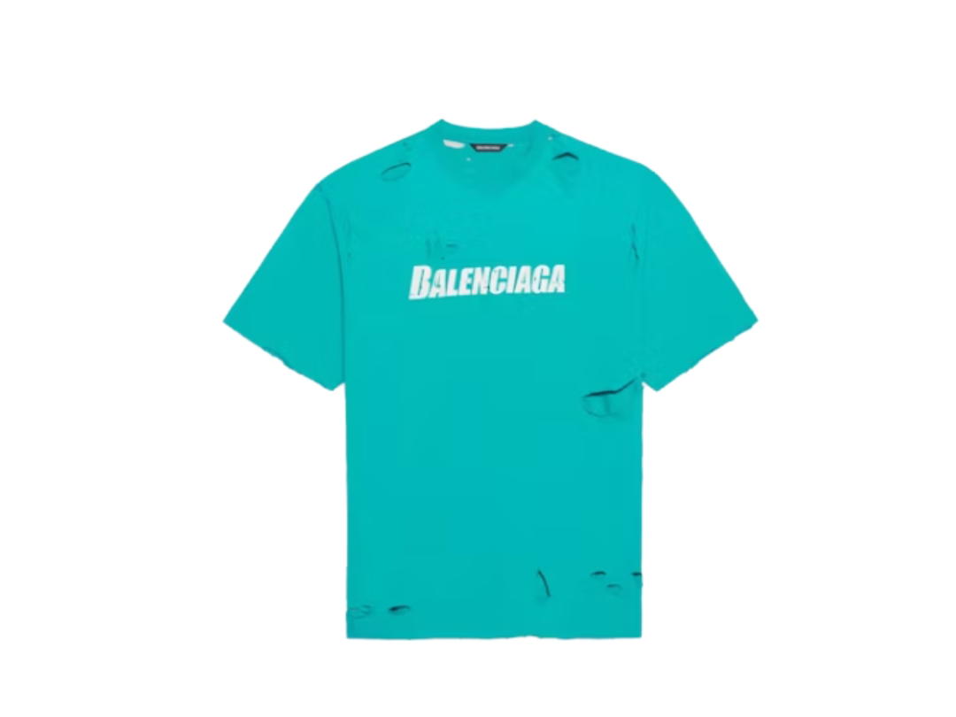 Balenciaga Balenciaga Caps Destroyed Flatground T-shirt Navy White (SS21)