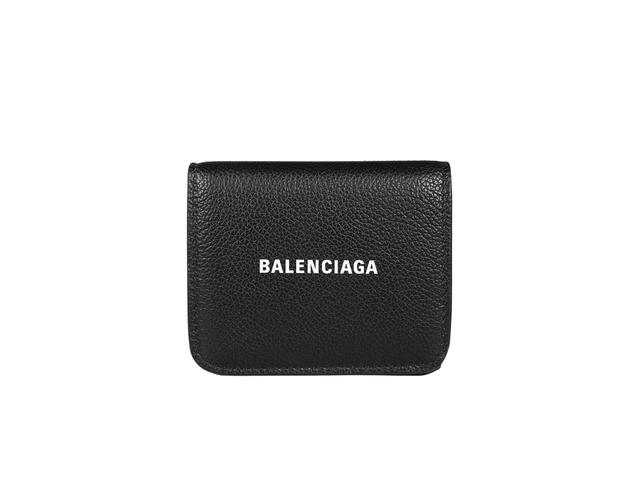 Balenciaga Balenciaga Cash Flap Coin And Card Holder In Black Grained Calfskin With Printed Logo - view 1