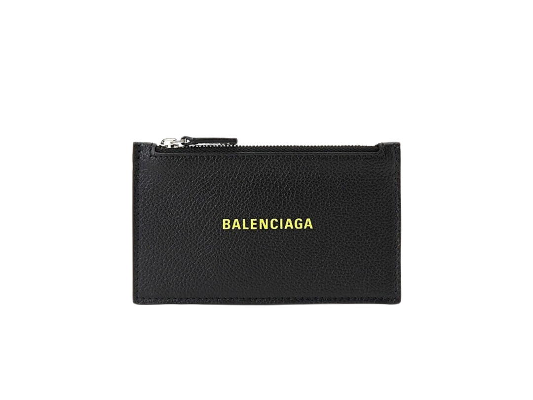 Balenciaga Balenciaga Cash Long Coin And Card Holder In Grained Leather Yellow Neon Logo