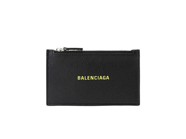 Balenciaga Balenciaga Cash Long Coin And Card Holder In Grained Leather Yellow Neon Logo - view 1