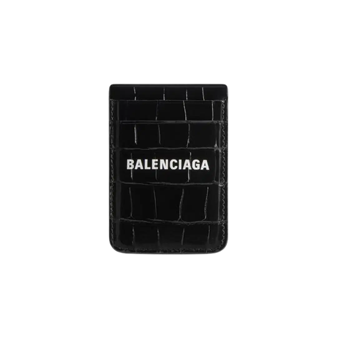 Balenciaga Balenciaga Cash Magnet Card Holder Crocodile Embossed Black