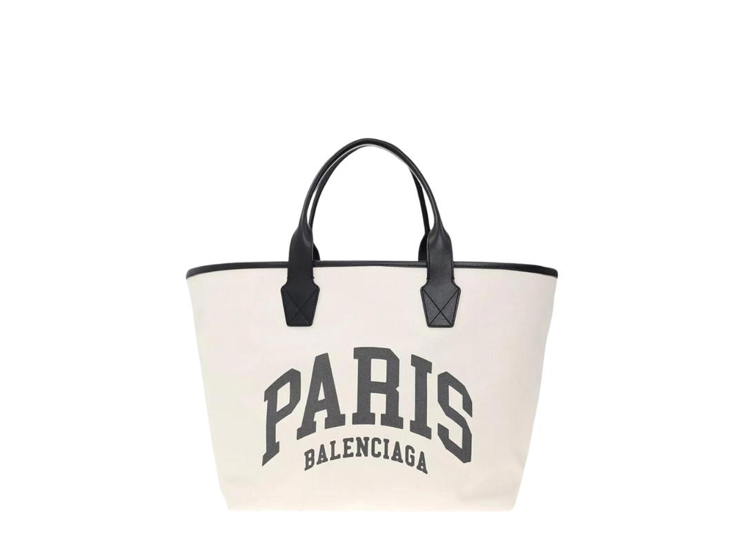 Balenciaga Balenciaga Cities Paris Jumbo Small Tote Bag In White And Black Cotton Canvas And Calfskin