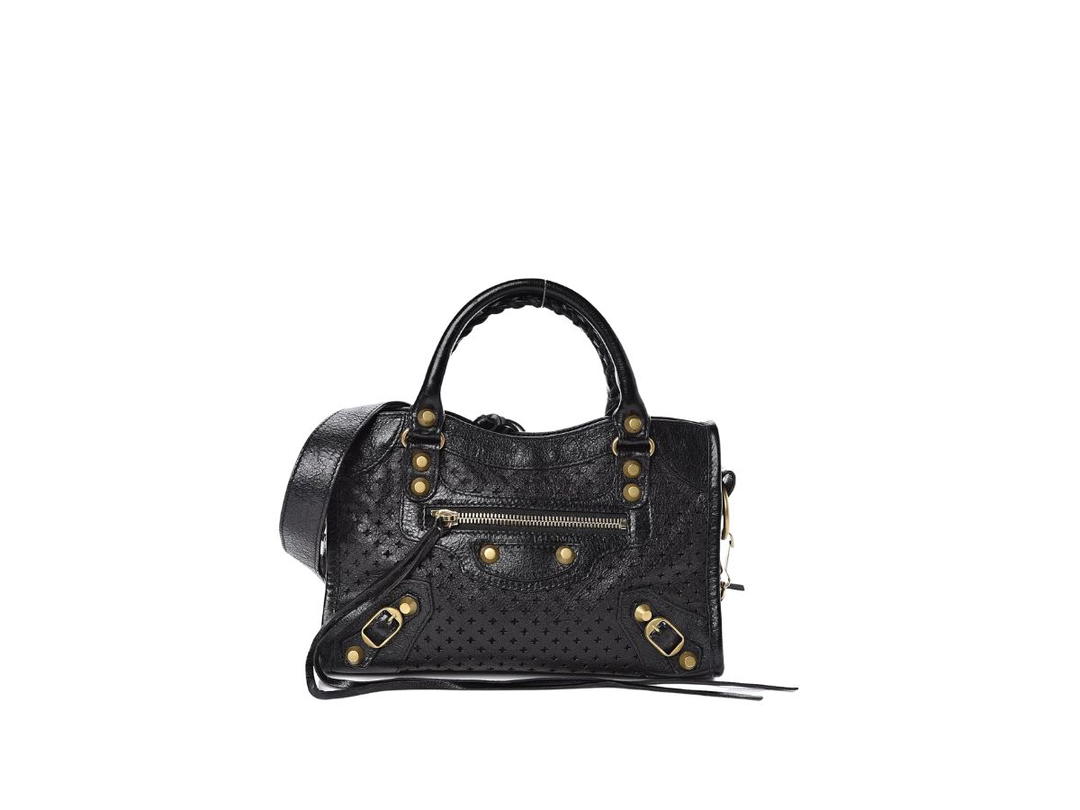 Balenciaga Balenciaga Classic City Perforated Mini Satchel Bag In Agneau Leather With Antique Gold-Tone Hardware Black