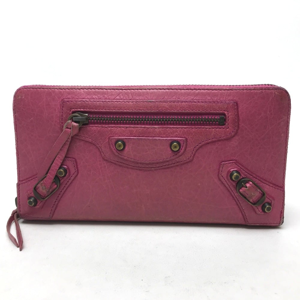 Balenciaga BALENCIAGA Classic Continental Zip Long Wallet pink Sheepskin 253036