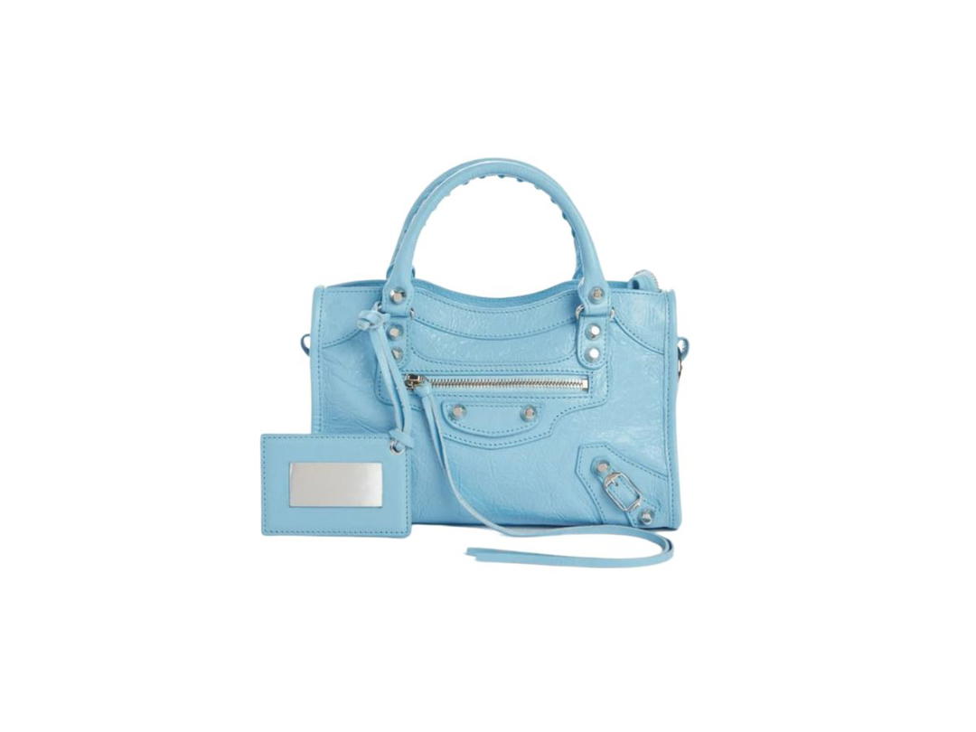 Balenciaga Balenciaga Classic Mini City Bag In Leather With Chrome Metal Hardware Light Blue