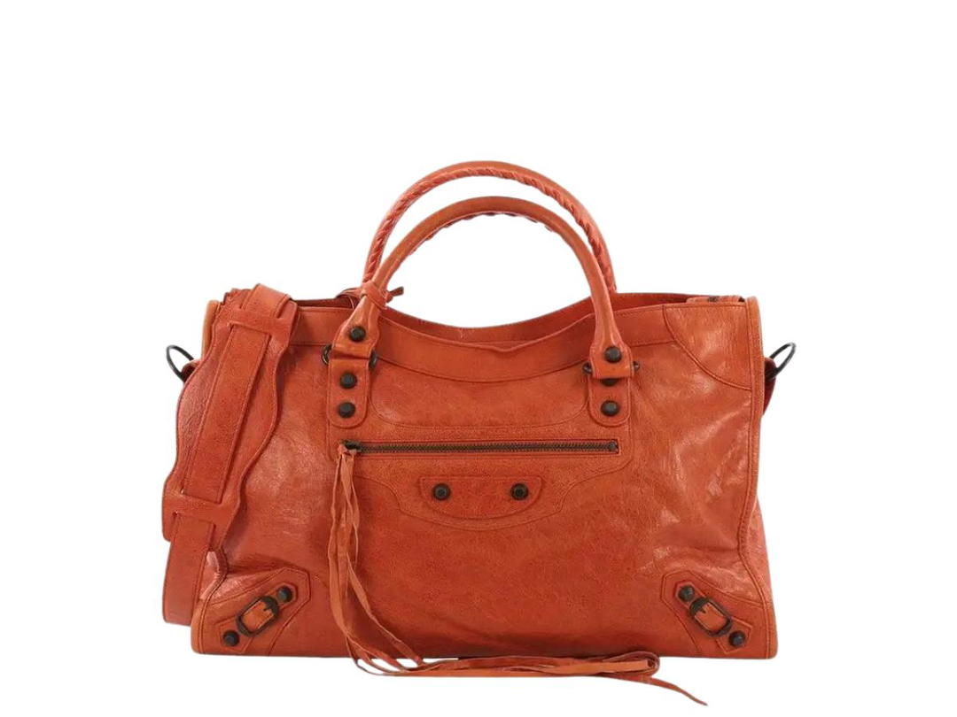 Balenciaga Balenciaga Classic Velo Bag Lambskin Leather Orange Ruthenium-Finish Metal
