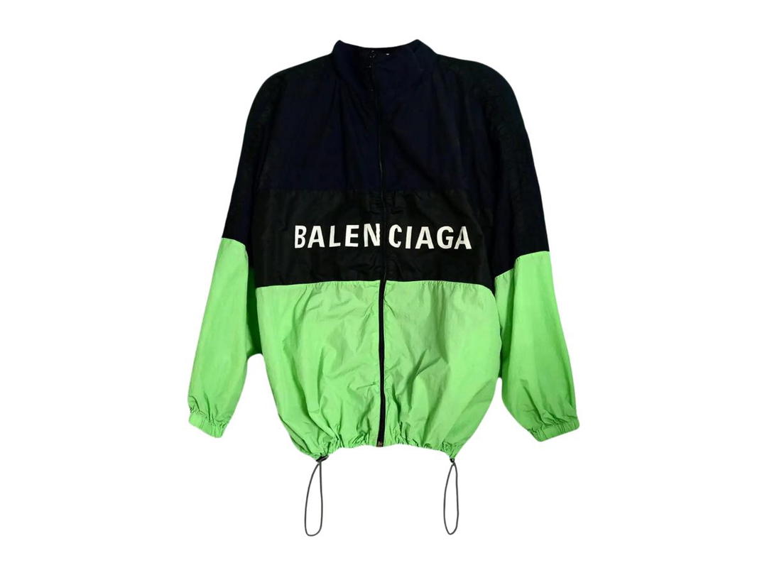 Balenciaga Balenciaga Colorblock Zip Front Logo Windbreaker Jacket Green Black