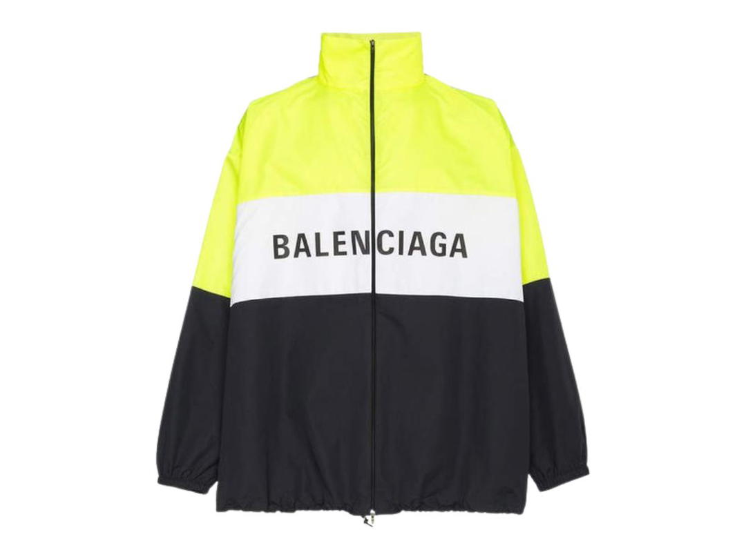 Balenciaga Balenciaga Colorblock Zip Front Logo Windbreaker Jacket Green White And Black