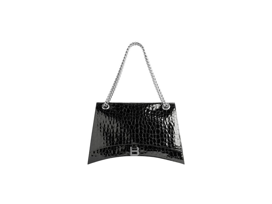 Balenciaga Balenciaga Crush Large Chain Bag In Black Patent Crocodile Embossed Calfskin With Aged-Silver Hardware