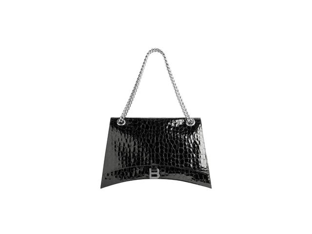 Balenciaga Balenciaga Crush Large Chain Bag In Black Patent Crocodile Embossed Calfskin With Aged-Silver Hardware - view 1