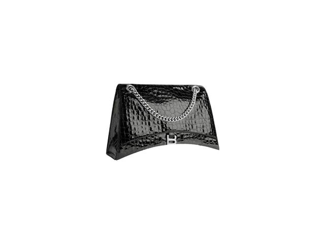 Balenciaga Balenciaga Crush Large Chain Bag In Black Patent Crocodile Embossed Calfskin With Aged-Silver Hardware - view 2