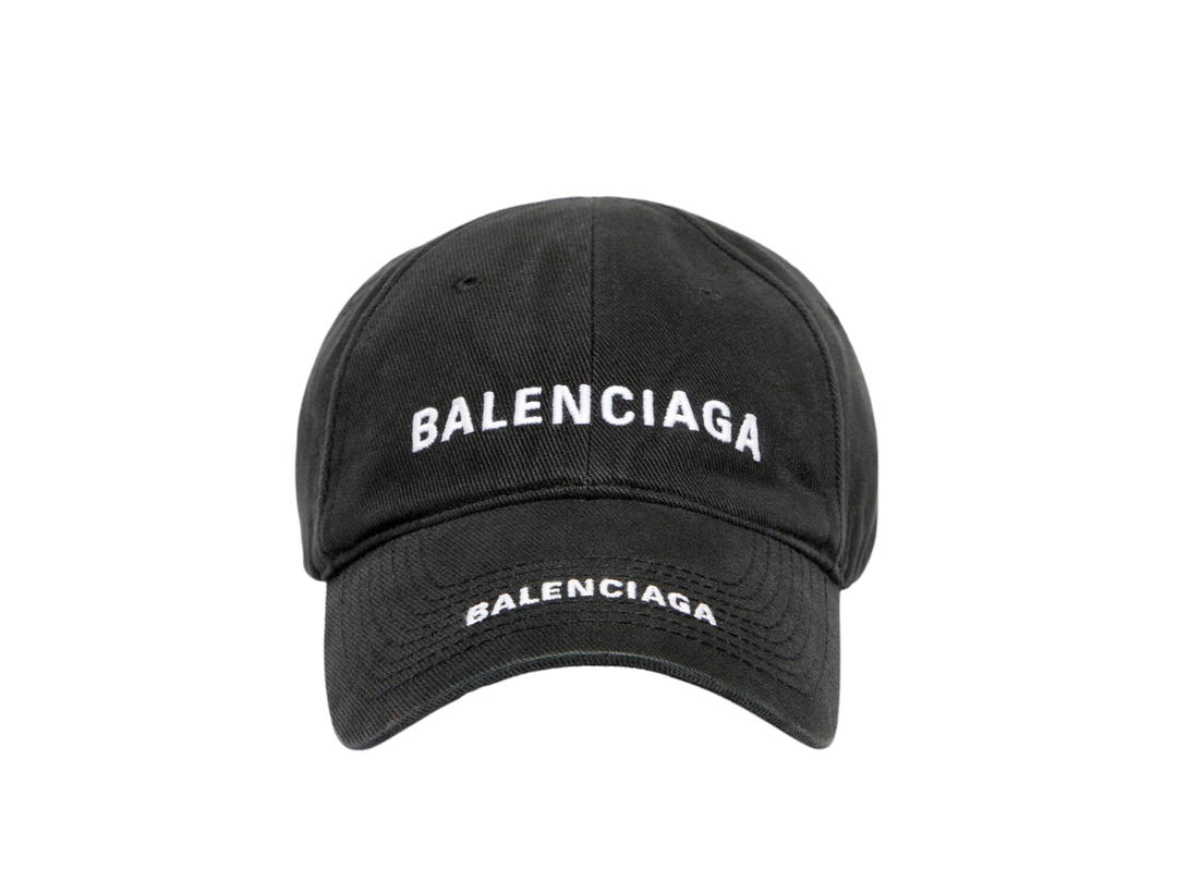 Balenciaga Balenciaga Double Logo Cap In Black Faded And White Cotton Drill