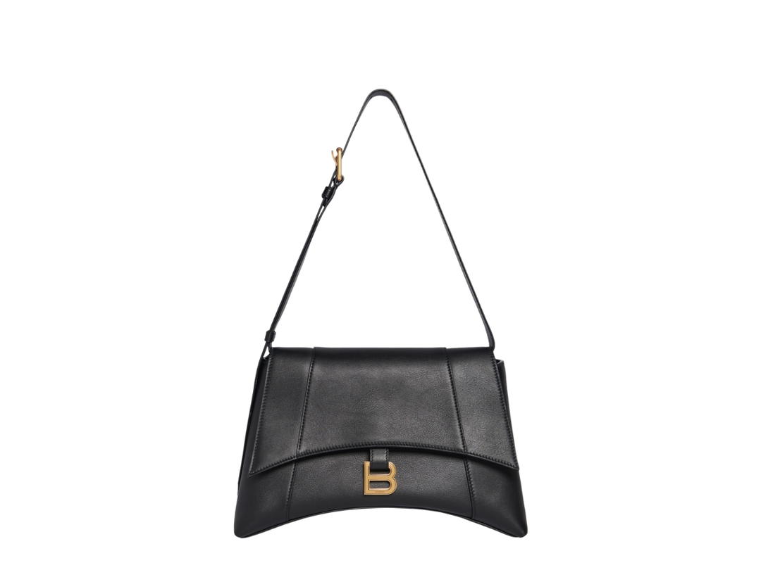 Balenciaga Balenciaga Downtown Medium Shoulder Bag In Semi Shiny Smooth Calfskin With Aged-Gold Hardware Black