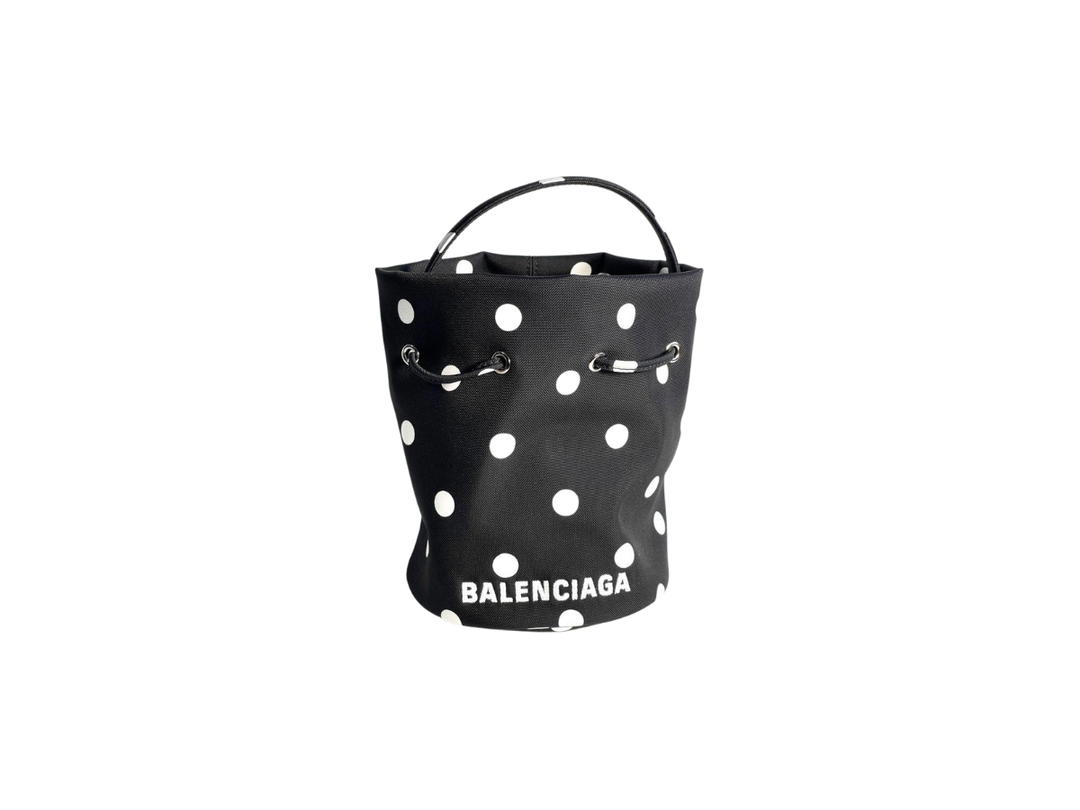 Balenciaga Balenciaga Drawstring Wheel Mini Bucket Bag In Black Polkadot Canvas With Longstrap