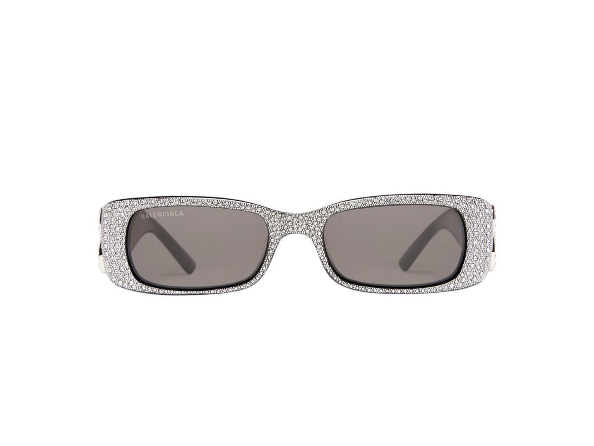 Balenciaga Balenciaga Dynasty Rectangle Sunglasses In Black Acetate And Rhinestones With Grey Lenses