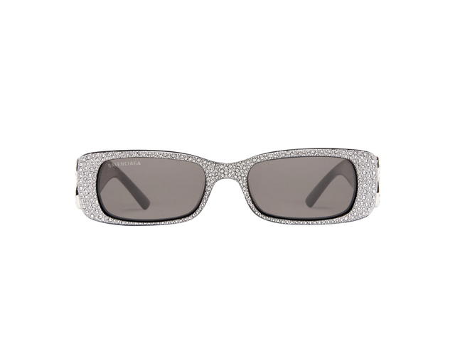 Balenciaga Balenciaga Dynasty Rectangle Sunglasses In Black Acetate And Rhinestones With Grey Lenses - view 1