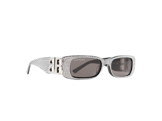 Balenciaga Balenciaga Dynasty Rectangle Sunglasses In Black Acetate And Rhinestones With Grey Lenses - view 2
