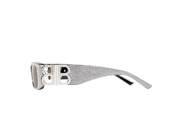 Balenciaga Balenciaga Dynasty Rectangle Sunglasses In Black Acetate And Rhinestones With Grey Lenses - view 3