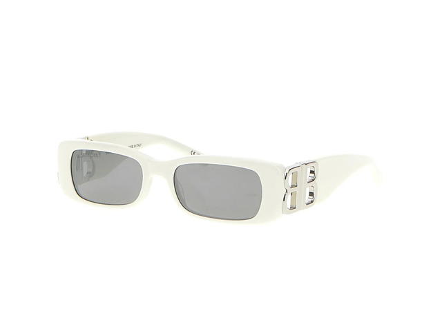 Balenciaga Balenciaga Dynasty Rectangle Sunglasses In White Acetate With Grey Lenses Silver Toned Hardware - view 2