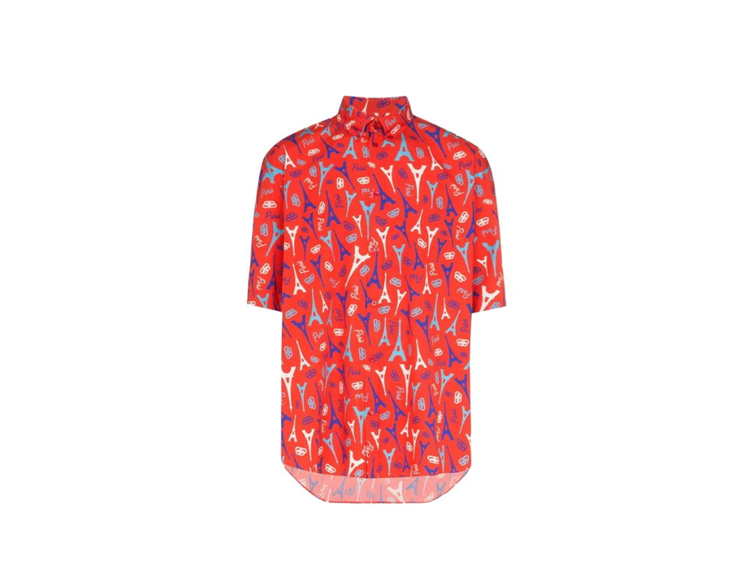 Balenciaga Balenciaga Eiffel Tower Print Short Sleeve Shirt Red