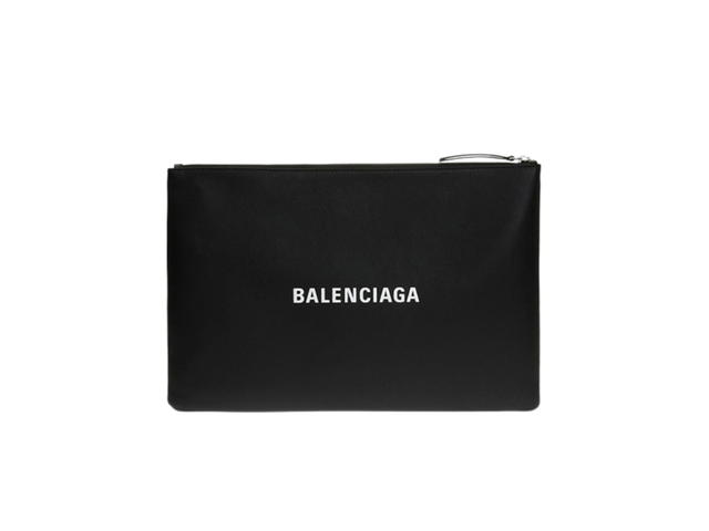 Balenciaga Balenciaga Embossed Logo Everyday Large Clutch In Calfskin Leather With Silver-Tone Hardware Black - view 1