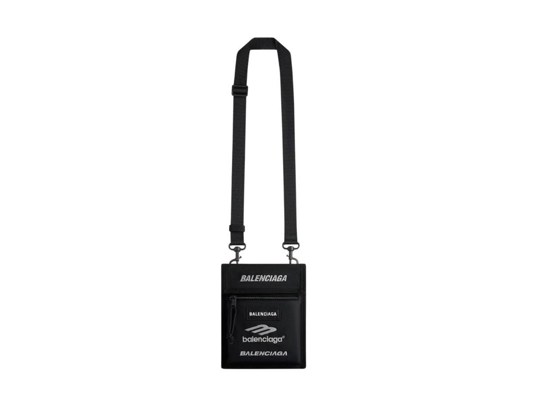 Balenciaga Balenciaga Explorer Small Pouch With Strap In Black Recycled Nylon With Embroidered Logos