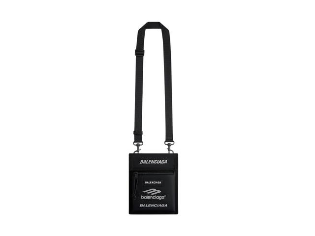 Balenciaga Balenciaga Explorer Small Pouch With Strap In Black Recycled Nylon With Embroidered Logos - view 1