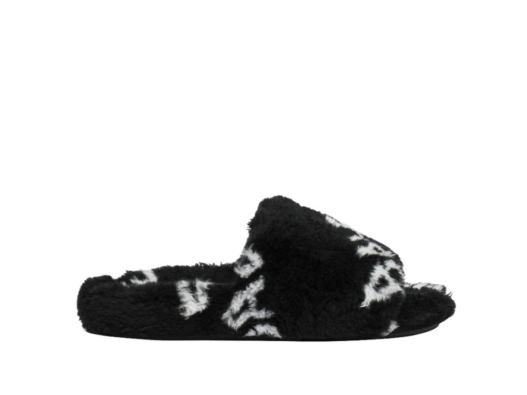 Balenciaga Balenciaga Furry Slide Sandal Allover Logo Black