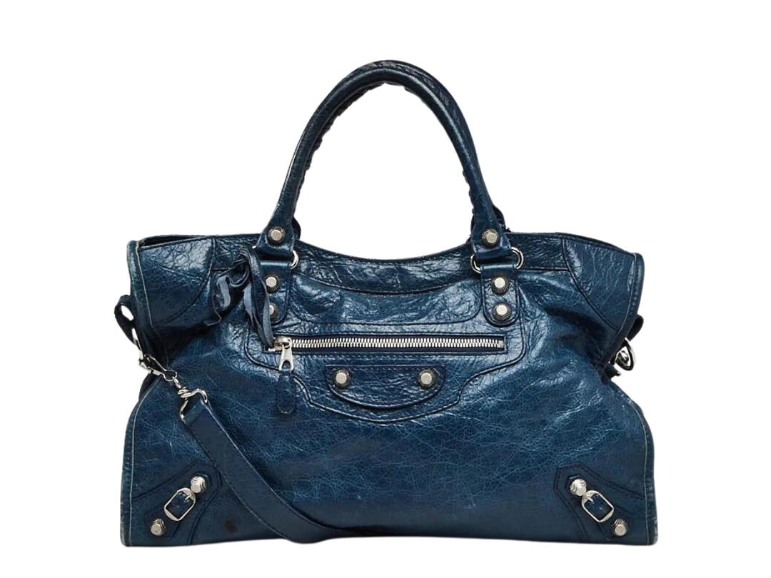 Balenciaga Balenciaga Giant City Bag 12 In Lambskin Leather With Silver-tone Hardware Bleu Mineral