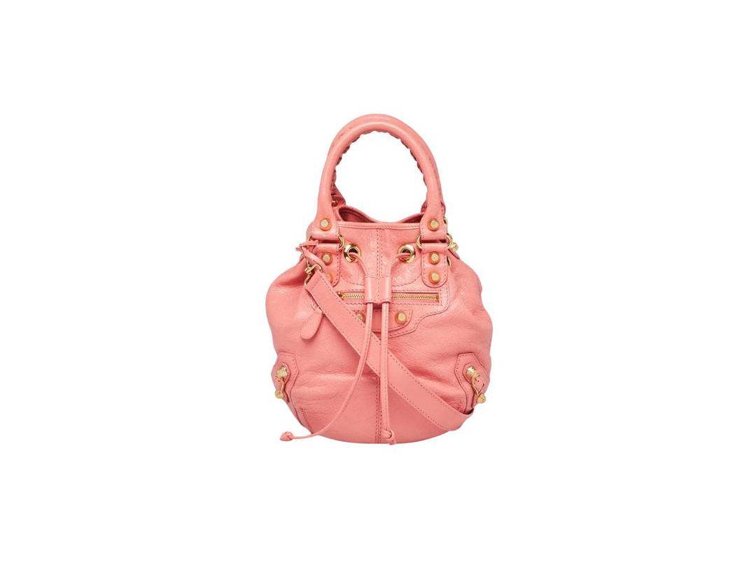 Balenciaga Balenciaga Giant Mini Pompon Bag In Lambskin Leather With Gold Hardware Rose Azalee